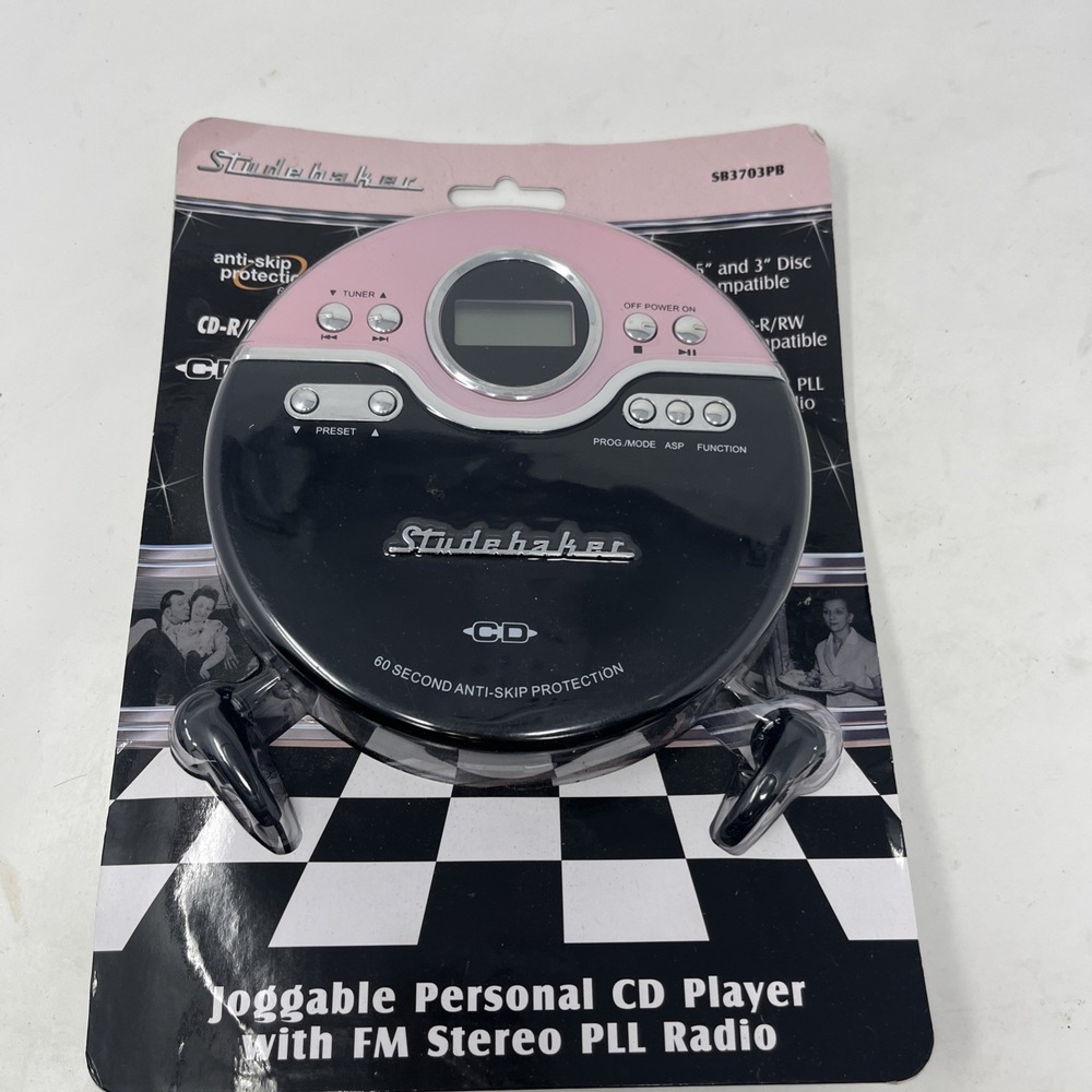 Studebaker Retro Portable CD/MP3 Player with FM Radio Black Pink NEW
